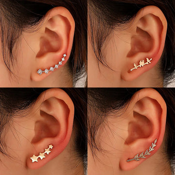 DAIIIBABYYY  -  Long Dipper Ear Hook Clip Earrings for Women Four-Prong Setting 7pcs CZ  Gold Color Ear Climbing Earrings Women Fashion Jewelry